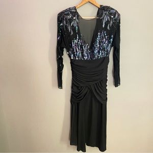 Casadei Vintage 80’s Beaded Sequins Midi Evening Dress Size 8